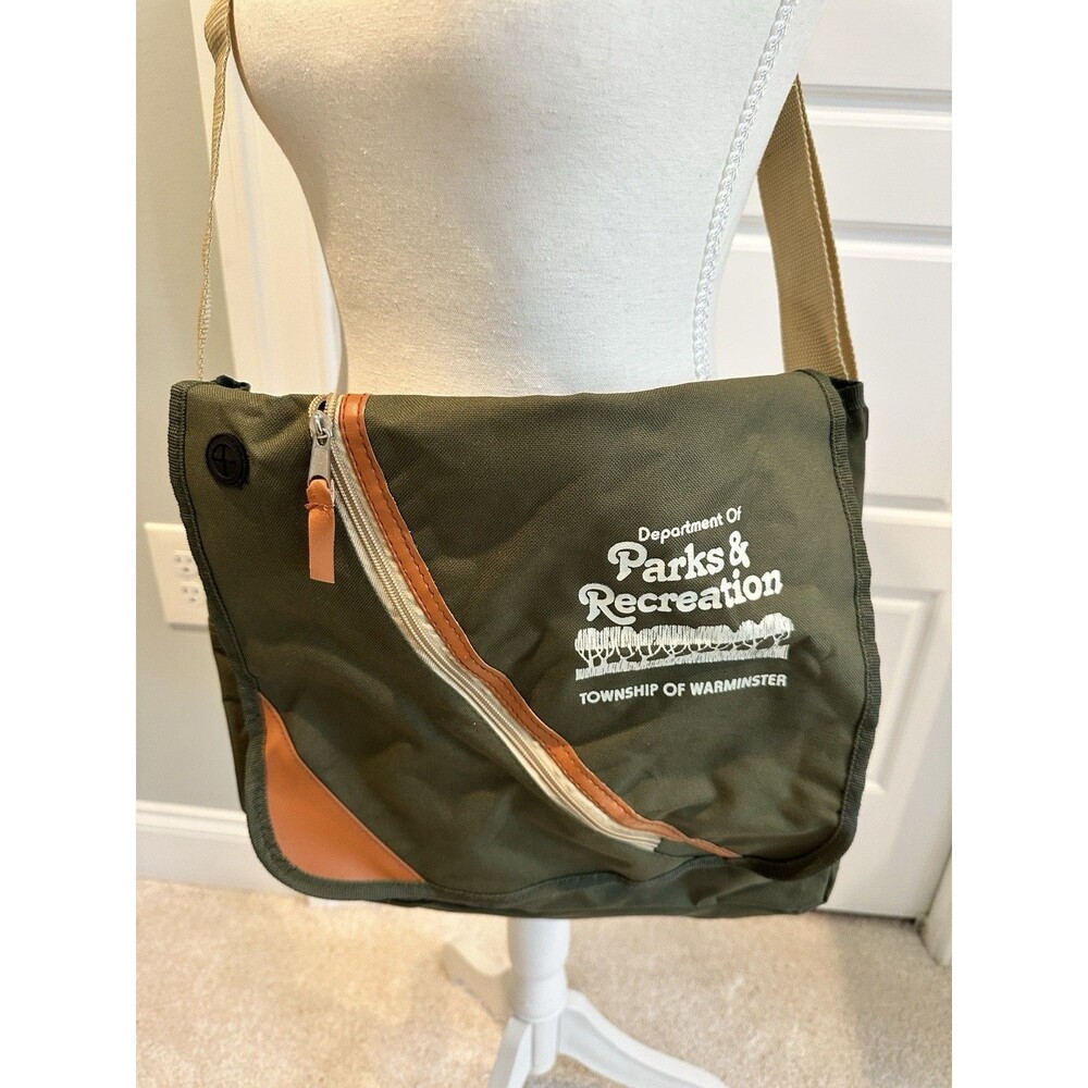 Vintage Parks & Recreation Messenger Bag Warminster Township Olive Green Canvas